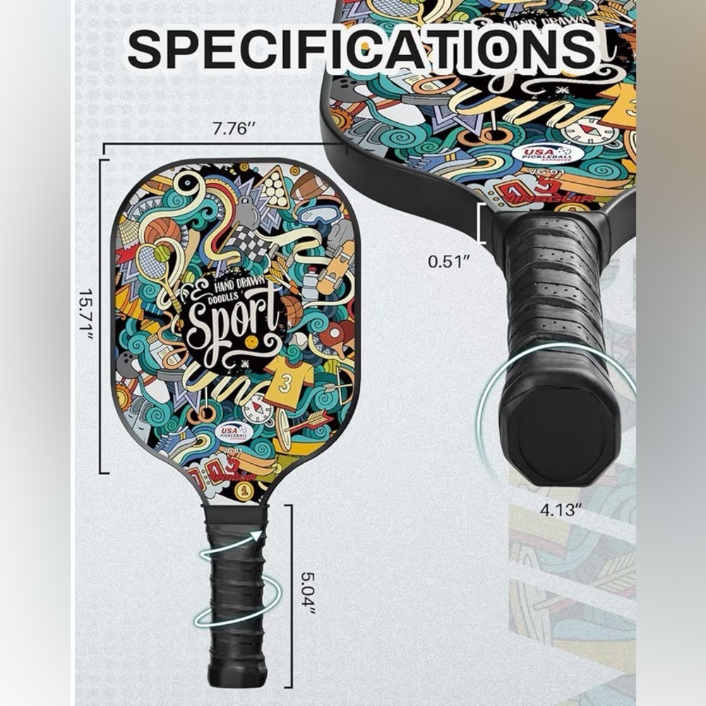 Vinsguir Graphic Pickleball Paddle Set with Bag - Picture 3 of 6